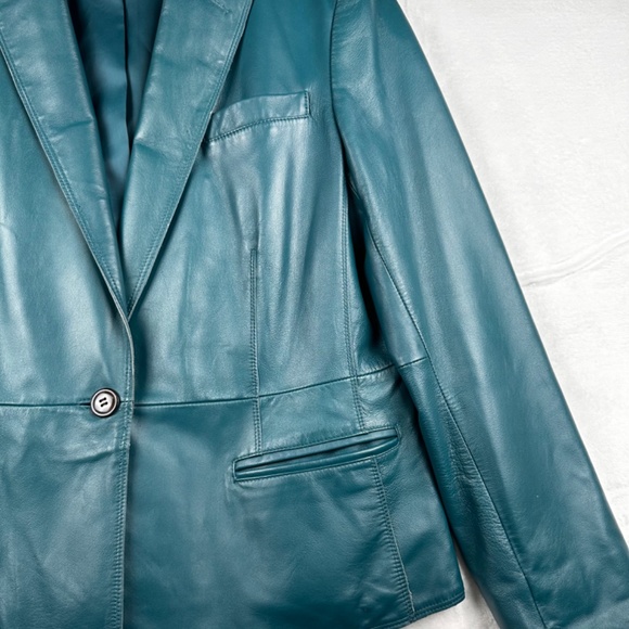 Jones New York Leather Jacket Women’s Beautiful Turquoise Color size US 12 - Picture 4 of 15